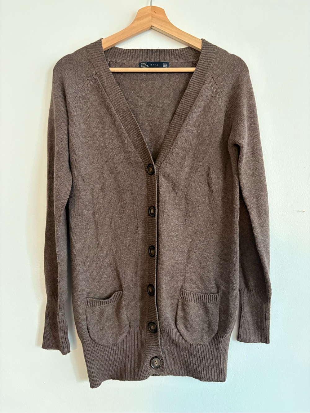 Zara Taupe Knit Cardigan with Ribbed Collar